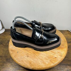Sam Edelman Black Patent Loafers with Brown Sole